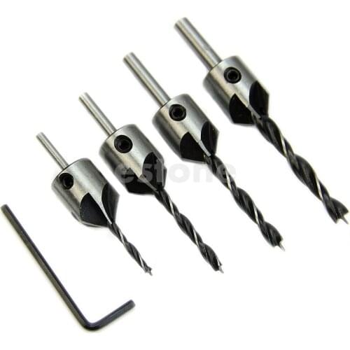 4x 3mm-6mm HSS 5 Flute Countersink Drill Bit Set Reamer Woodworking Chamfer Hot