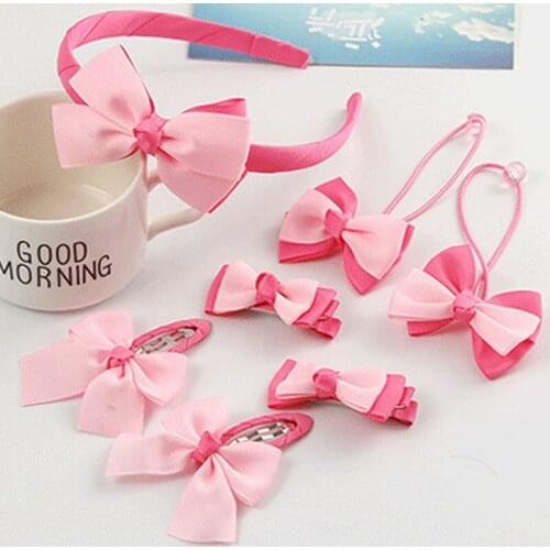 7pcs/Set Cute Headwear Set Children Accessories Printing Dot Bow Headband Hair clip Gum for Hair Hairband for Girls Headdress