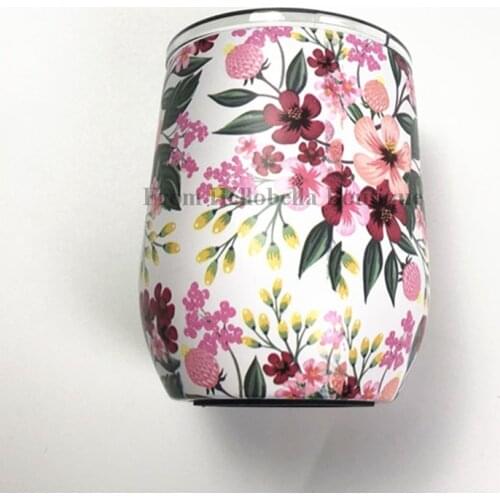 75pcs 12oz Egg Shapped Mug Swig Wine Cup Stainless Steel Floral Tumbler Insulated Thermos Camping Beer Tumbler Travel Coffee Mug