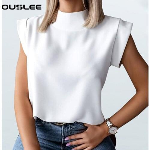 OUSLEE Basic T-shirt Women Elegant Printed T Shirt Female Summer Casual Stand Neck Pullovers Tops Ladies Cute Eye Sleeveless Top