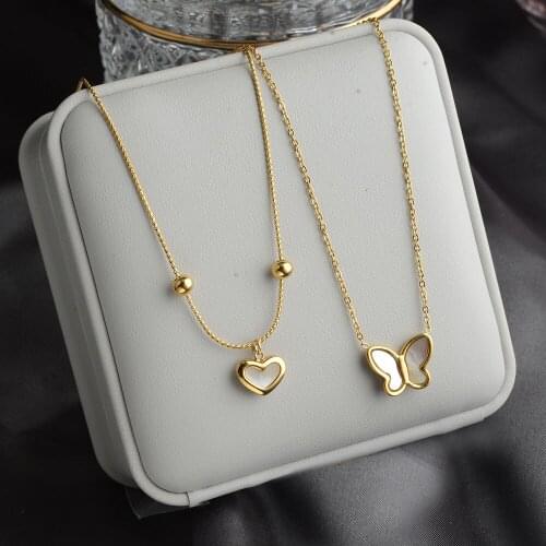 Titanium Steel Chain Butterfly White Fritillary Necklaces For Women Korean Style Pendant Necklace Trend Fashion Jewelry 2021 New