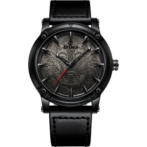 Gothic Men Watch Wolf Laser Engrave Rock Steampunk Mens Wristwatch Full Black Brown Leather Quartz Man Watches Casual Male Clock