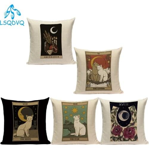 Decorative Throw Pillows Case Animals Cat Tarot Card Divination Pillows Cushion Cover Polyester Sofa Home Living Room