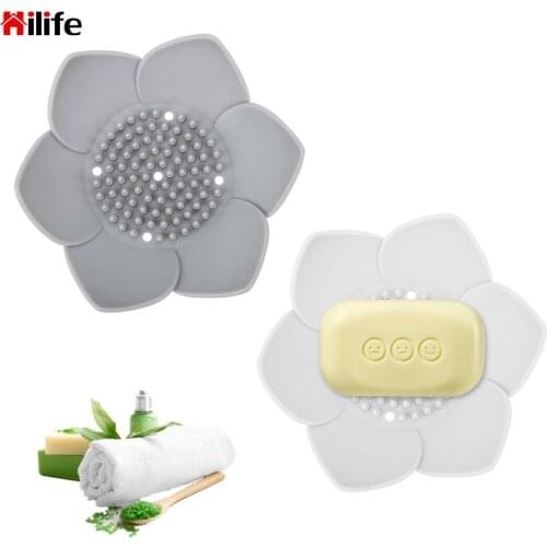 HILIFE Drain Soap Bar Silicone Bathroom Storage Lotus Shape Soap Dish Waterproof Leak