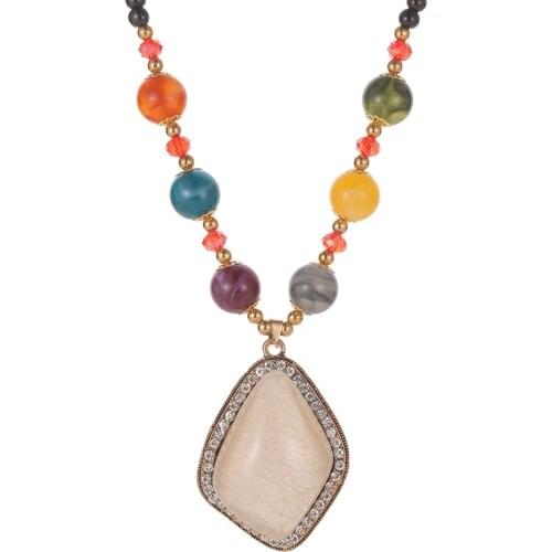 Ethnic Jewelry Traditional Handmade Ornaments Weav Bodhi pendant Necklace Artificial opal Beads Pendant Long Women Necklace Gift