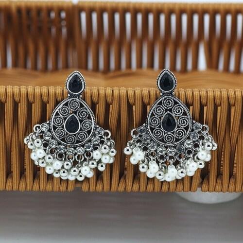 Indian Jewelry Boho Crystal Pearl Beads Rhinestone Tassel Drop Earrings pendientes Piercing Brincos Statement Earring Gift