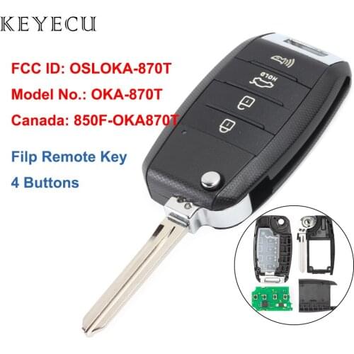 Keyecu Flip/Folding Remote Car Key 4 Buttons for Kia Forte 2013 2014 2015 2016 FCC ID: OSLOKA-870T Model No: OKA-870T