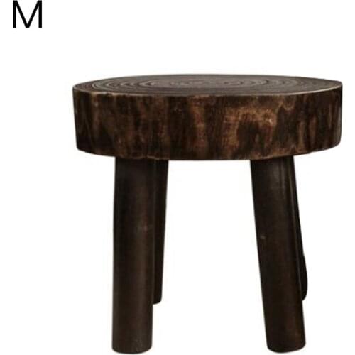 Round Wooden Stool Pot Holder Vintage Foot Rest Nordic Home Decor Handmade Chinese Style Green Plant