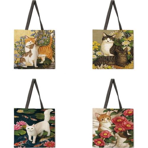 Healing Cat Print Tote Bag Ladies Casual Tote Bag Ladies Shoulder Bag Ladies Beach Tote Bag Foldable Shopping Bag