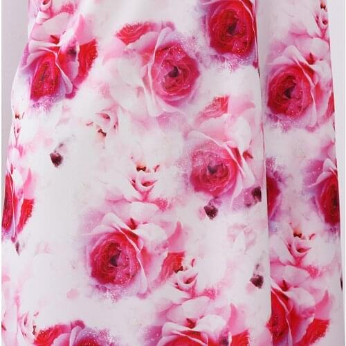 Soft Pink and Light Gray Rose Flower Printed Chiffon Fabric for Dress Shirt Fabric, by the Meter, 150cm Width