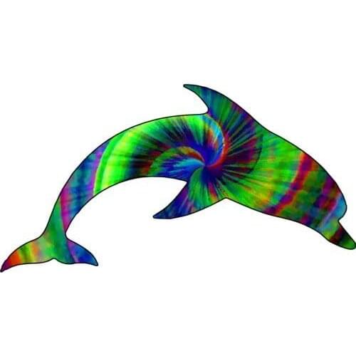 Dawasaru Tie Dye Dolphin Car Sticker Waterproof Animal Decal Laptop Skateboard Truck Motorcycle Auto Accessories PVC,12cm*6cm