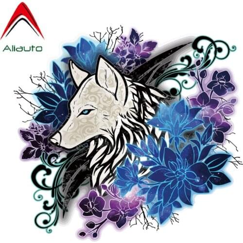 Aliauto Flower & Wolf Head Car Sticker Decorative PVC Decal for Ford Fiesta Volkswagen Bmw Renault Polo,15CM*15CM