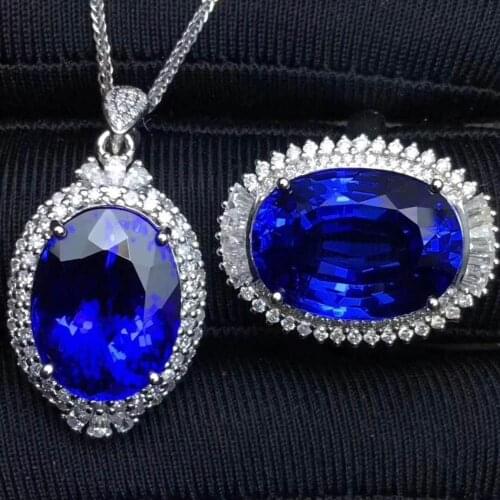 Real Natural Sapphire jewelry set Natural Real Sapphire 925 sterling silver 1pc pendant,1pc ring