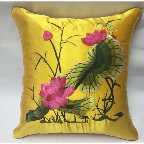 New Chinese National Style Features Lotus Embroidered Pillowcase Cushion Cover Cushion Upholstery