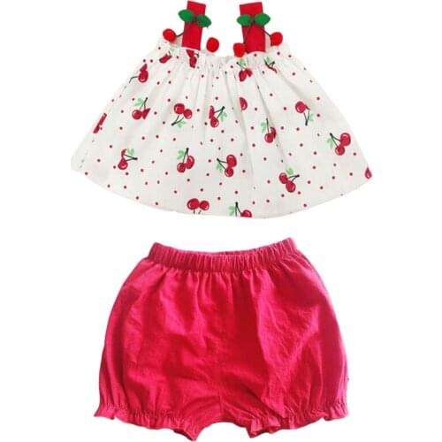 Baby Girls Clothing Suits Summer Cherry Printed Sling Top + Shorts 2-Piece Children Cotton Outfits Sweet Clothes Sets 0-5 Years