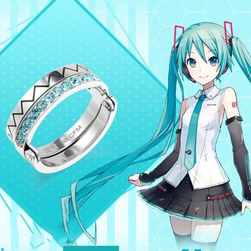 Anime Hatsun Miku Official Licensed Stainless Steel Ring Multi Wearing Ways Ring Free With Chain For Women Men Jewelry Gifts