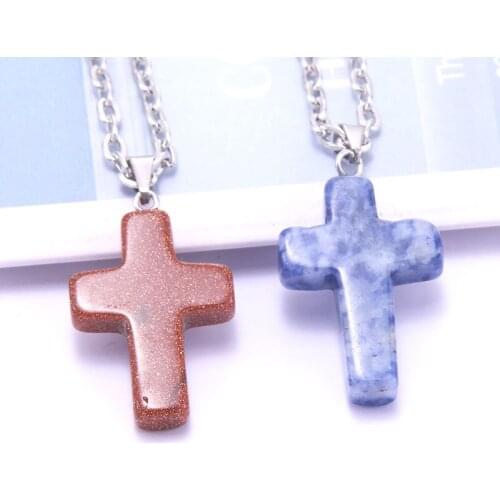 Popular Bohemian Fashion Natural Stone Cross Necklace Mens and Womens Necklace Fine Jewelry Banquet Gift Retail/Wholesale