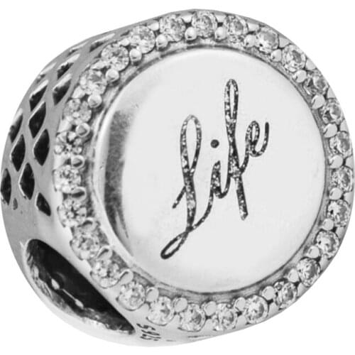 Fits For Pandora Charms Bracelets Chai Life Beads with Clear CZ 100% 925 Sterling-Silver-Jewelry Free Shipping