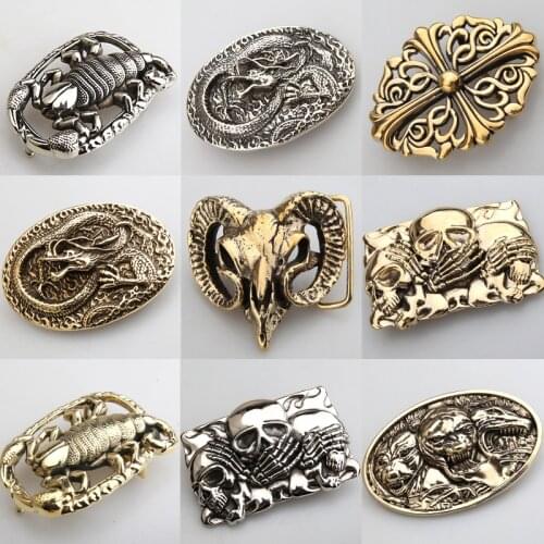 New pure copper belt buckle belt buckle white copper brass locomotive sheep skull skin belt buckle retro hollow