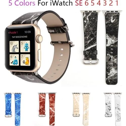 Marbling Leather Strap For Apple Watch 6 Band iWatch Series SE 5 4 3 38mm 42mm soft Belt Bracelet Apple Watch Bands 6 44mm 40mm