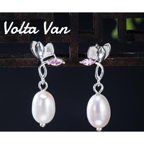 Volta Van Drop Earrings Freshwater Pearls 925 Sterling Silver Pendientes Plata Magnolia Zircon 2021 New Concise Fashion Earrings