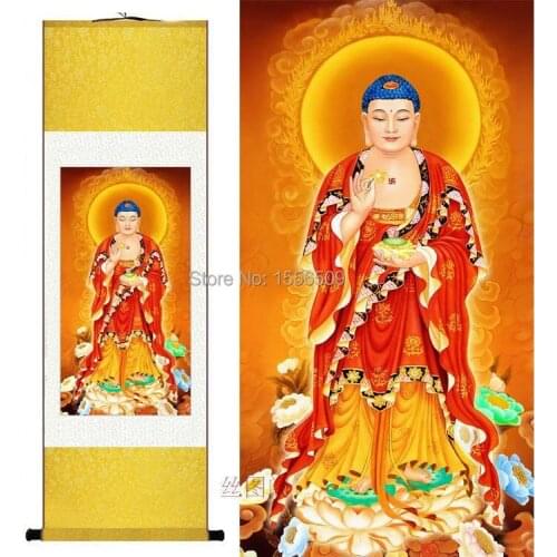 TOP Buddhism Home Decor ART Chinese silk painting the Buddha Shakyamuni work -FREE SHIPPING COST