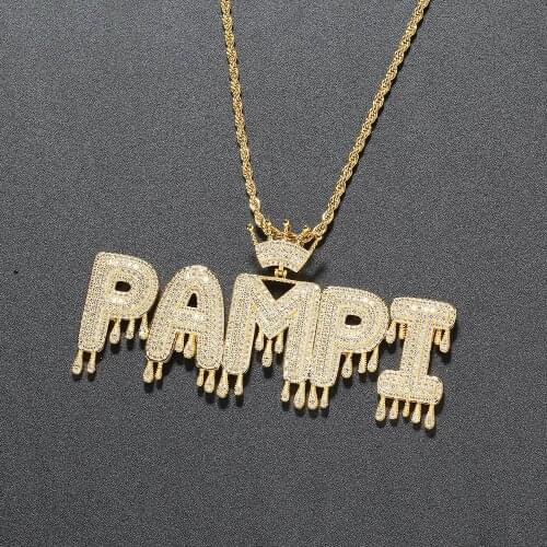 TUNKALL New Bling Bling Mens Pendants Letter Custom Mirco Pave Prong Setting Zircon Hip Hop Necklace Jewelry CP08