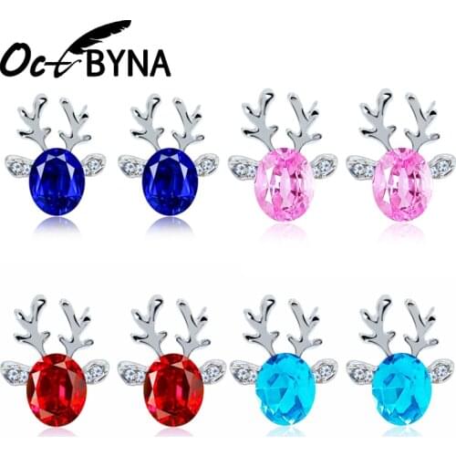 Octbyna Stylish Mini Crystal Deer Animal Stud Earrings for Women Geometric Fine Stud Earrings For Women Girls Gifts Jewelry