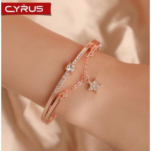 Charm Pentagram Rhinestone Pendant Bracelet For Women Silver Color Rose Gold Metal Gentle Hand Chain New Femme Pulseras Mujer