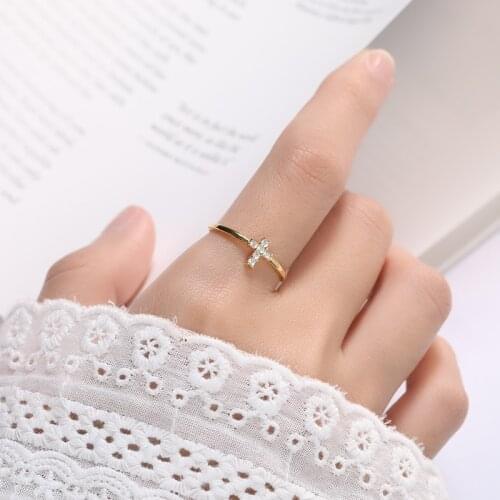 Cute Female Crystal Cross Round Stone Ring 100% Real 925 Sterling Silver Engagement Ring Gold Open Wedding Rings For Women