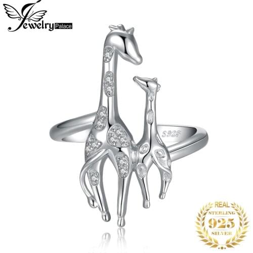 JewelryPalace Cubic Zirconia Mother and Daughter Giraffe Adjustable Open Wedding Ring 925 Sterling Silver Rings for Women Gifts