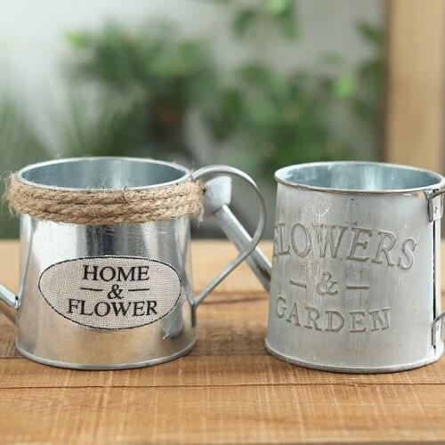 Retro Iron Bucket Pots Metal Cute Succulent Pot Flower Plant Stand Planter Holder Bonsai Pot Home Yard Decor 1PC