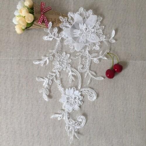 1Piece Handicraft Embroidery 3D Flowers Patches Sequins Lace Applique Collar Wedding Dress Accessories Fabric