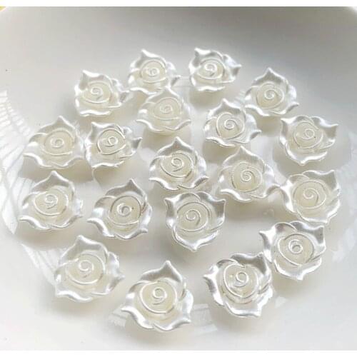 100pcs/lot 3DABS white rose flat back concave corner straight hole scrapbook decorative jewelry made wedding flowers