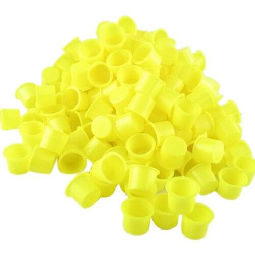 100PCS/Pack Small Size Yellow Tattoo Ink Cups Caps Permanent Makeup Pigment Cups Caps Supply