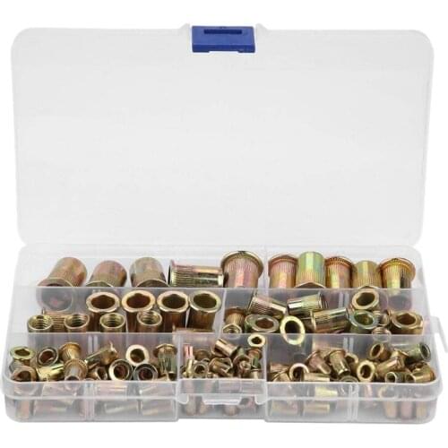 150Pcs M3-M12 Rivet Nuts Flat Head Threaded Insert Nut Rivet Cap Threaded Insert Nut Kit With Plastic Box