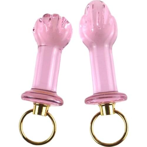 2 Sizes Fist Shape Pink Glass Anal Butt Plug Dildo G Spot Expander Pull Ring Masturbation Stimulation Flirt Sex Adult Toys