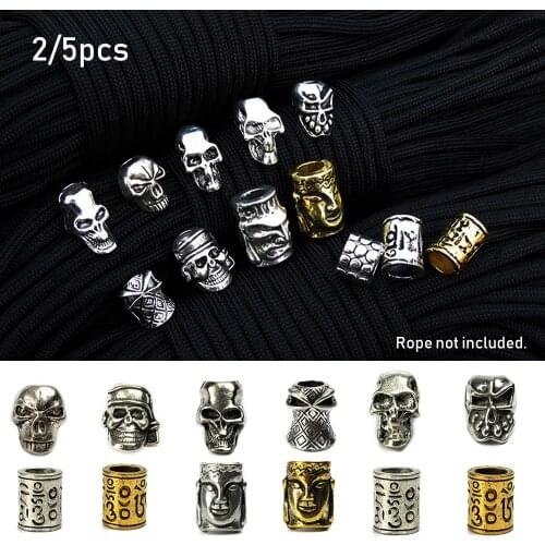 2Pcs Paracord Beads Metal Charms Skull Paracord Bracelet Braided Parts DIY Pendant Buckle Knife Lanyards Decoration Accessories