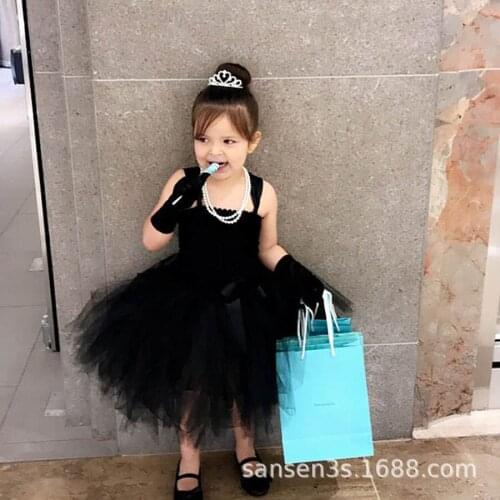 2021 Cute Princess Girl black Tutu childrens hairy 2-layer corset Tulle Ballet Tutu with bow tie childrens party Cosplay