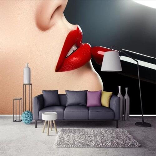 Milofi custom 3D wallpaper mural modern art beautiful sexy red lips closeup background wall decoration painting mural wallpaper