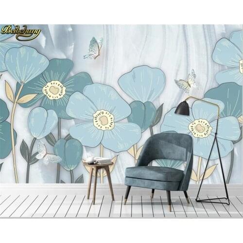 Beibehang Custom 3d wallpaper mural jade marble modern hand painted flower butterfly background wall,papel de parede wall paper
