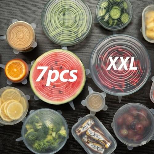7PCS XXL Reusable Silicone Caps Food Cover Adjustable Stretch Bowl Lids Kitchen Wrap Seal Fresh Keeping Cookware Accessories