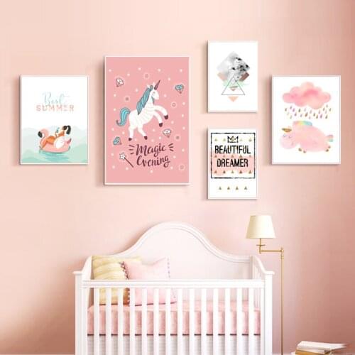 5D DIY Diamond Painting Nursery Wall Art Unicorn Flamingo Abstract Cartoon Nordic Posters Print Pink Sweet Kids Room Decoration