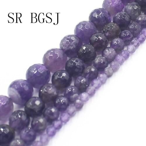 Free Shipping 4mm 6mm 8mm 10mm Amethysts Purple Quartz Faceted Round Polygonal Natural Stone Gems DIY Beads Strand 15"