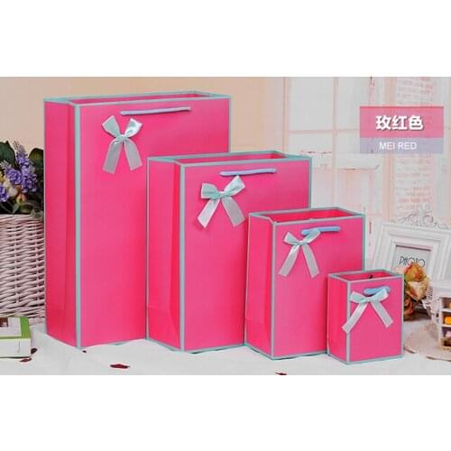 Free Design 100PCS/LOT Hot Pink Paper Bag/Paper Gift Bag Best Gift Packing Bag Print LOGO Free Shipping