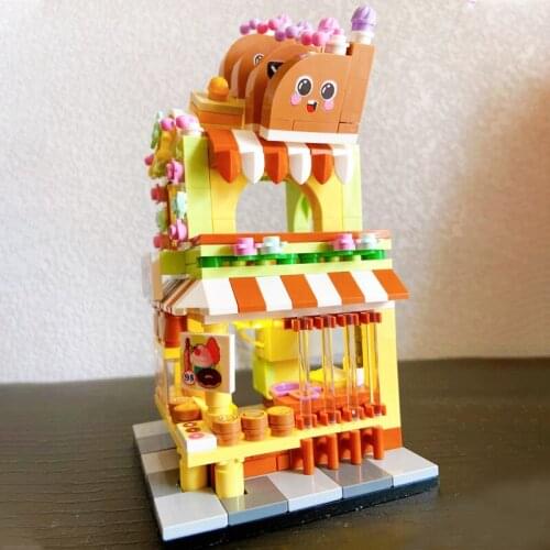 SEMBO Blocks Street View Mini Shop Coffee Building Block Bricks Bread Store Modle Toys For Children Birthday Gift with 1 Figure