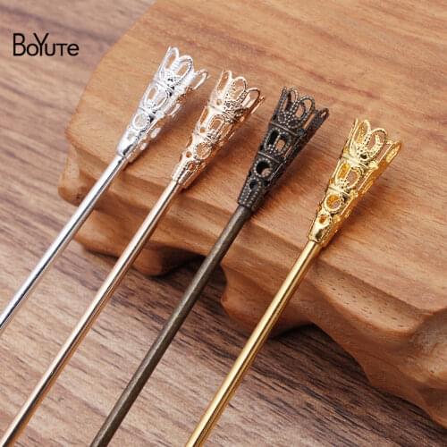 BoYuTe (20 Pieces/Lot) Filigree Flower Bead Caps Welding 120*2.5MM Hair Stick Diy Hand Made Jewelry Accessories