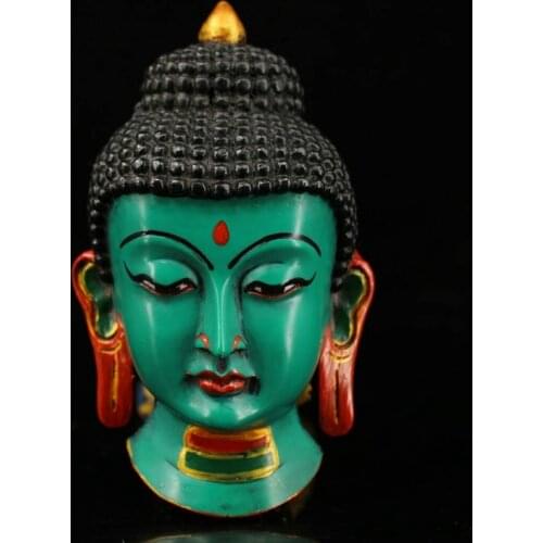 Buddhist Sakyamuni Tibetan Crafts Collection Vintage Nepalese Hand Painted Gold Paint Lacquer Sakyamuni Mask Avatar Pendant