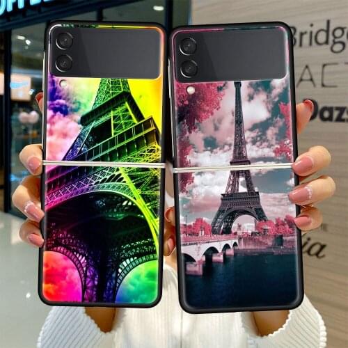 Black Hard Case For Samsung Galaxy Z Flip 3 5G Luxury PC Shockproof Phone Cover ZFlip 3 Bumper Fundas Romantic Pari Eiffel Tower