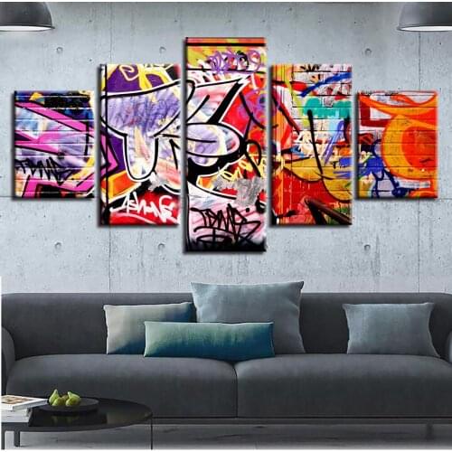 Decor Kitchen Restaurant Wall HD Print 5 Pieces Colorful Graffiti Abstract Picture Poster Modular Canvas Paintings(No Frame)